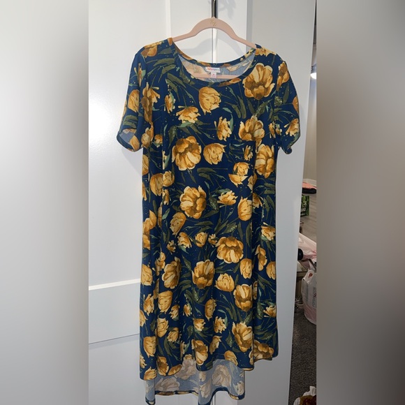 LuLaRoe Blue Dress with Yellow Floral Pattern - Picture 1 of 4
